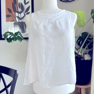 Isaac Mizrahi White Tank Top Linen Wrap Back XS Lightweight Beachy Layering Boho